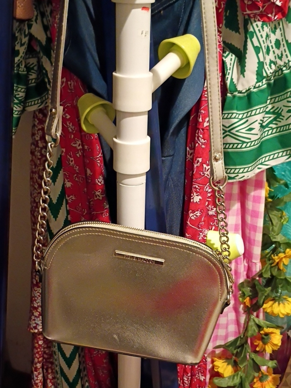 Metallic Gold Dome Crossbody Bag with Chain Strap